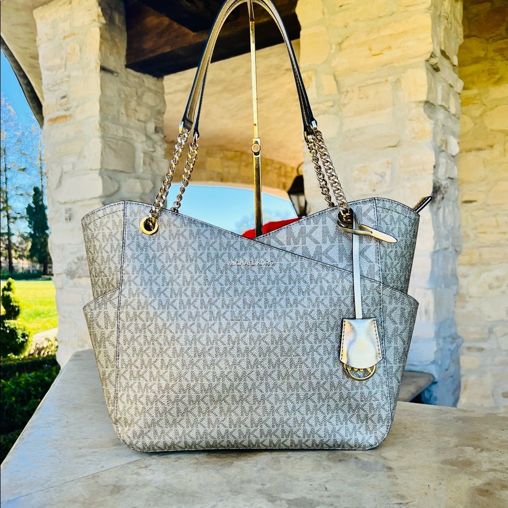 Michael Kors xlarge chain gold signature tote&wallet pale gold NWT - Picture 4 of 15